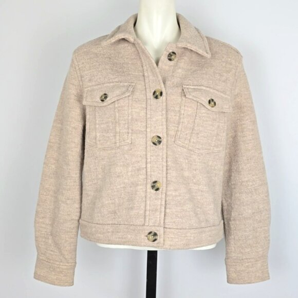 HUNTER Women's Button Down Collared Cream Merino Wool Jacket Pockets Size Small - Picture 4 of 16